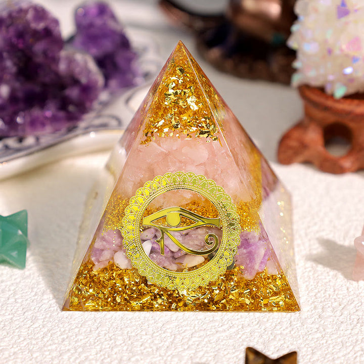 Olivenorma Rose Quartz Lepidolite Eye Of Horus Orgone Pyramid - image 1