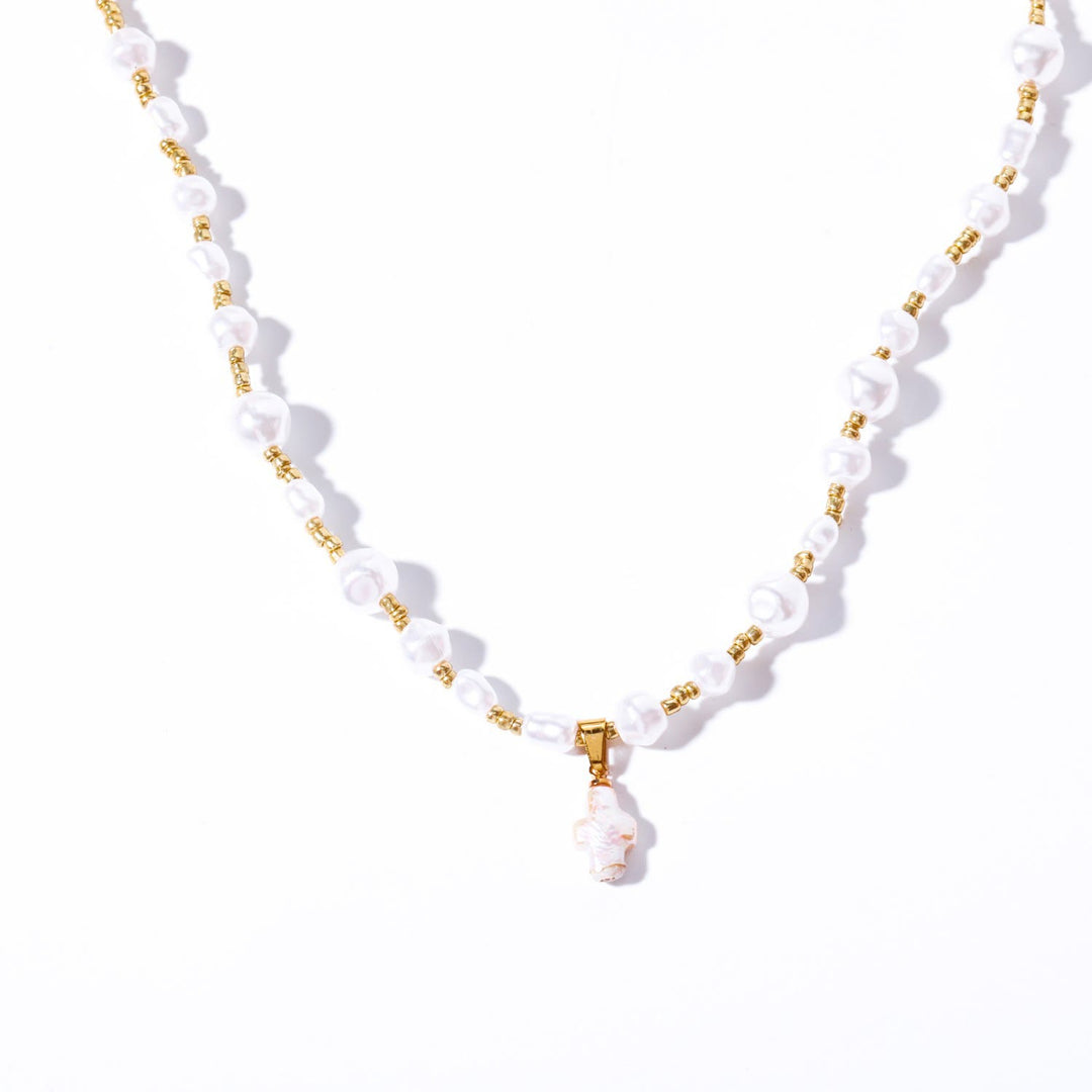 Olivenorma Freshwater Pearl Cross Pendant Necklace - Pearl&Freshwater Pearl - image 2