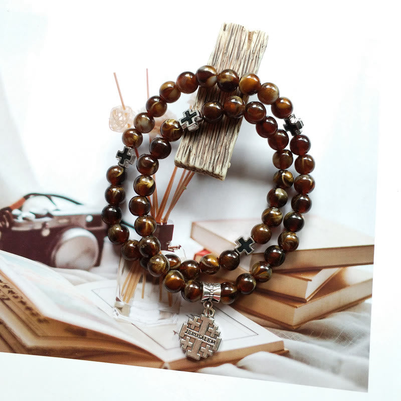 Olivenorma Tiger Eye Cross Pendant Rosary Bracelet - image 2