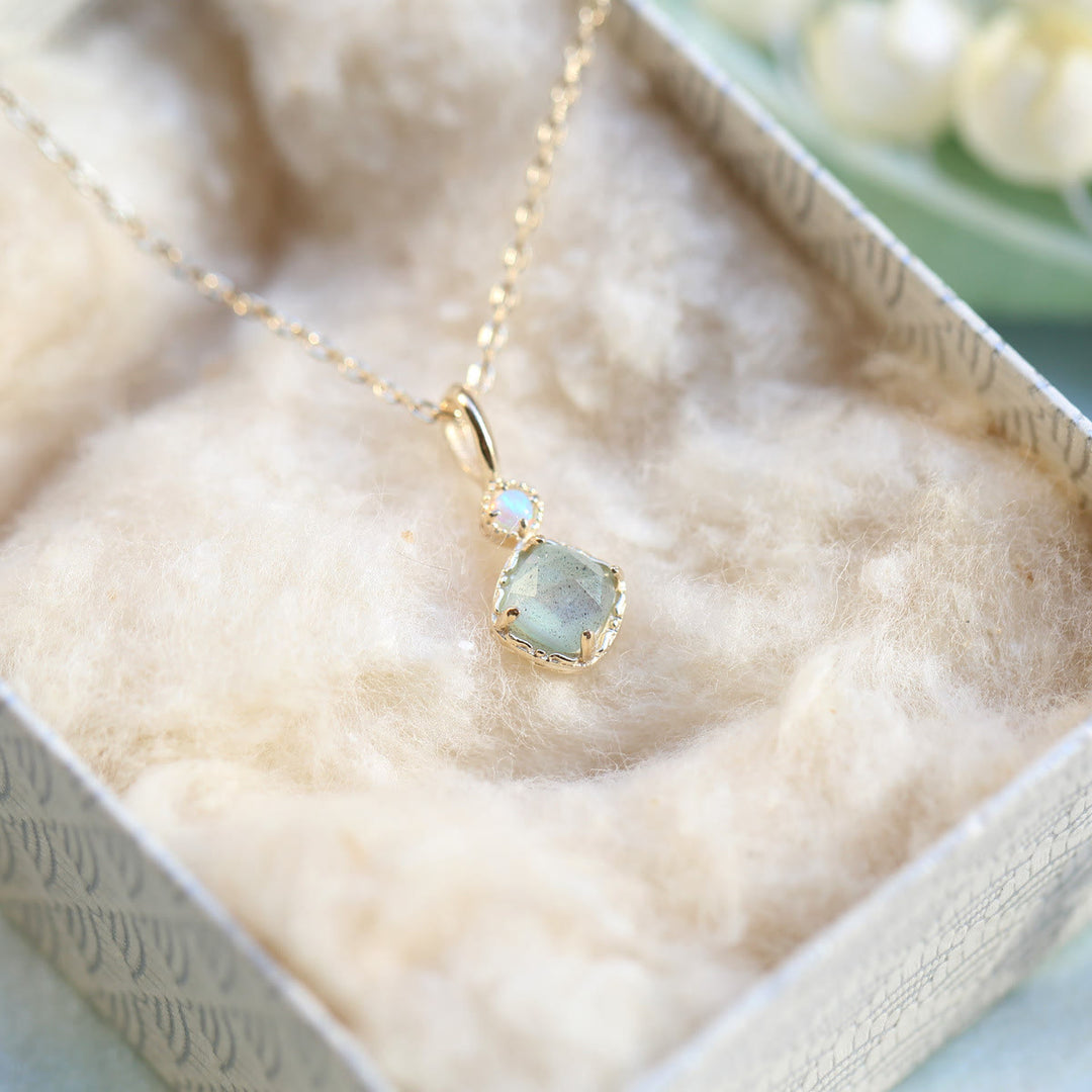 Olivenorma Natural Labradorite Square Stone Ring Necklace - image 4