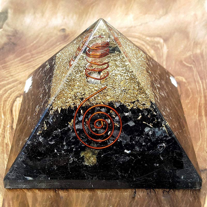 Olivenorma Black Tourmaline with Clear Crystal Mental Balance Orgone Pyramid - image 2