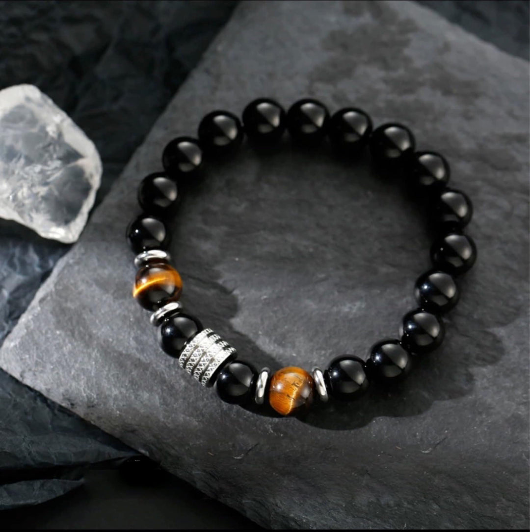 Olivenorma Red Tiger Eye Obsidian Men Bracelet - Tiger Eye&Obsidian - image 0