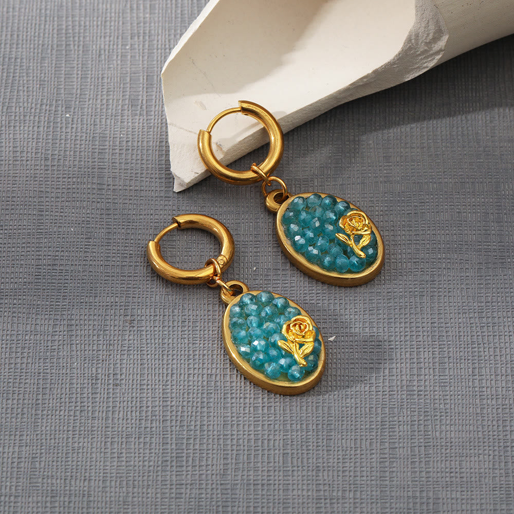 Olivenorma Paraiba Tourmaline Crushed Rose Oval Drop Earrings - image 6