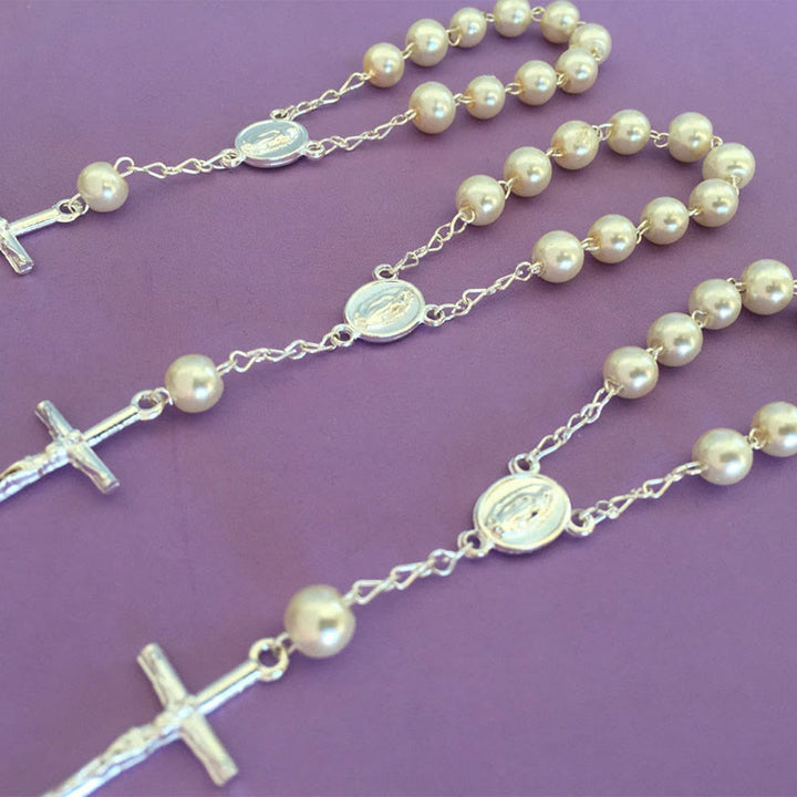 Olivenorma Pearl Cross Virgin Mary Rosary Bracelet - Silver & Pearl - image 4
