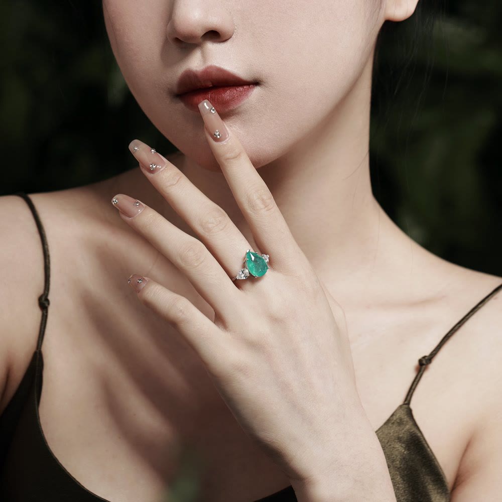 Olivenorma Paraiba Tourmaline White Zircon Exquisite Ring - image 2