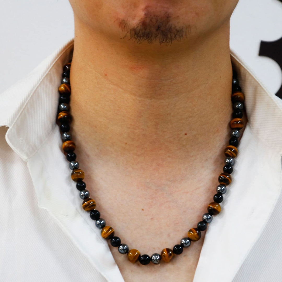 Olivenorma Healing Crystal Obsidian Tiger Eye Hematite Beads Necklace - image 1