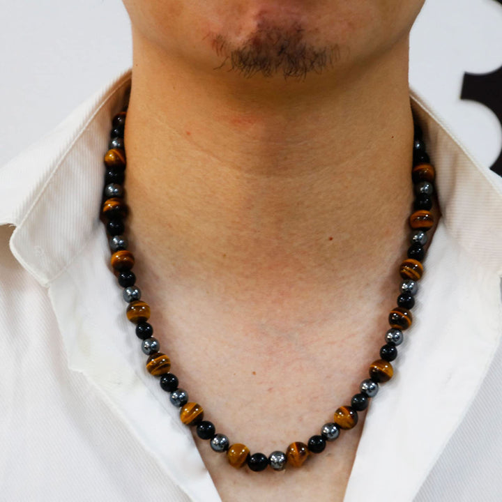 Olivenorma Healing Crystal Obsidian Tiger Eye Hematite Beads Necklace - image 1