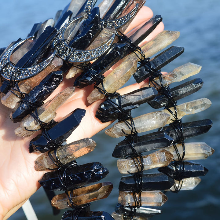 Olivenorma Clear Quartz Obsidian Moon Headband Crystal Crown - image 4