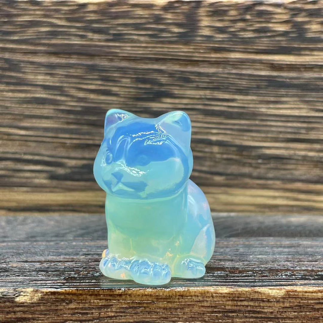 Olivenorma Natural Stone 1.2 Inch Cute Kitten Gemstone Decoration - Opalite - image 5