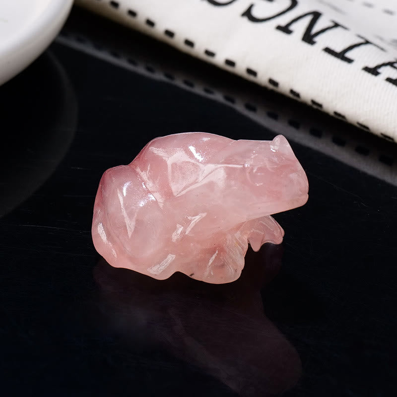 Olivenorma Natural Gemstone Carved Frog Statue Gemstone Decoration - Rose Quartz - image 7