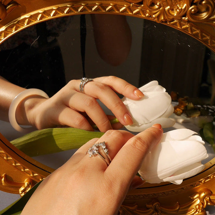 Olivenorma 2 Pcs Crown Moonstone Plated Zircon Engagement Ring Set - image 4