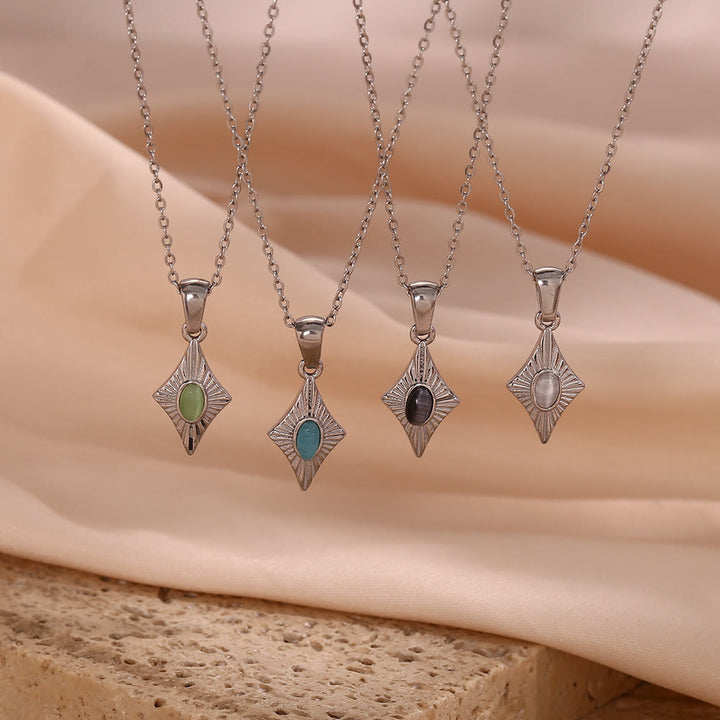 Olivenorma Cat's Eye Pendant Sweater Stainless Steel Necklace - image 22
