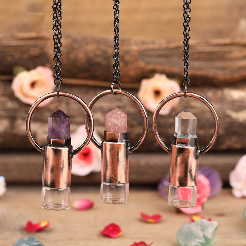Olivenorma Natural Crystal Prismatic Bullet Perfume Bottle Pendant - image 0