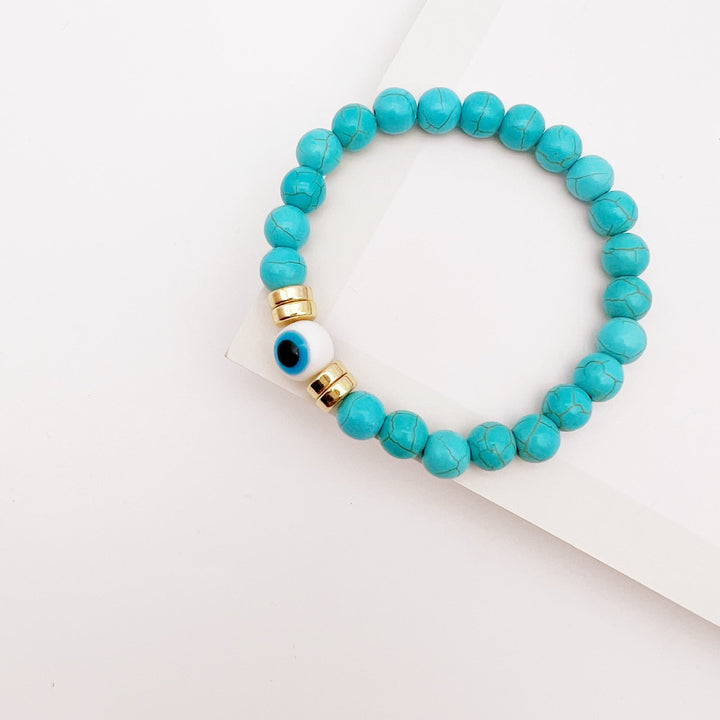 Olivenorma Natural Stone Beaded Evil Eye Stretch Bracelet - Evil Eye&Turquoise - image 3