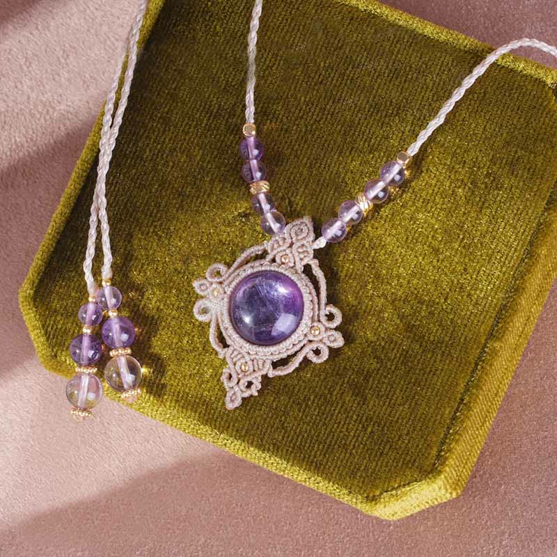 Olivenorma Amethyst Charoite Handwoven Guardian Bracelet Necklace - Amethyst Necklace - image 5