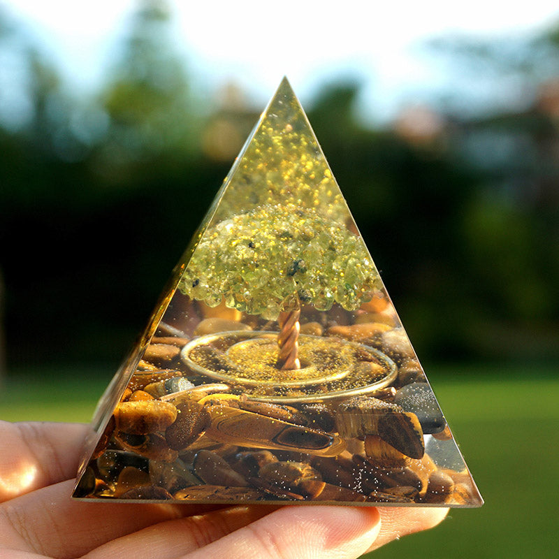 Olivenorma Peridot With Tiger Eye Tree Of Life Orgone Pyramid - 10*10cm - YES PLEASE $8 - image 0