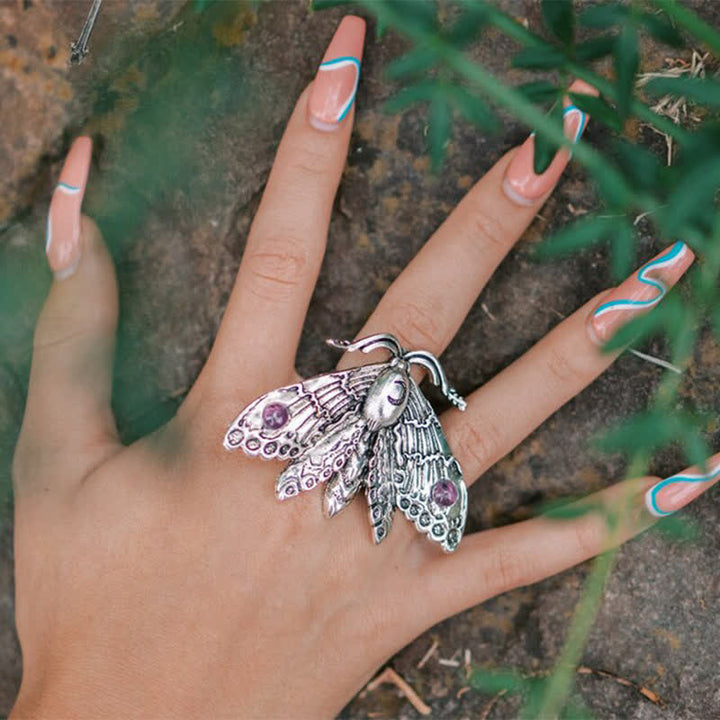 Olivenorma With Gemstones Luna Moth Witch Ring - Adjustable - image 0