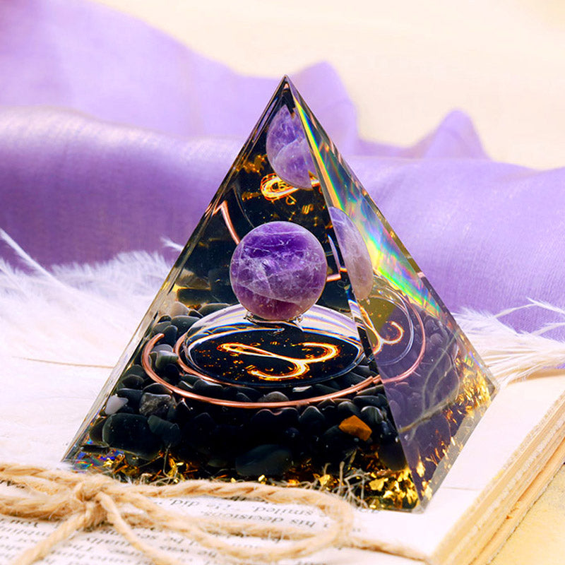 Olivenorma Amethyst Sphere With Obsidian Zodiac Aries Orgone Pyramid - 10*10cm - YES PLEASE $8 - image 0