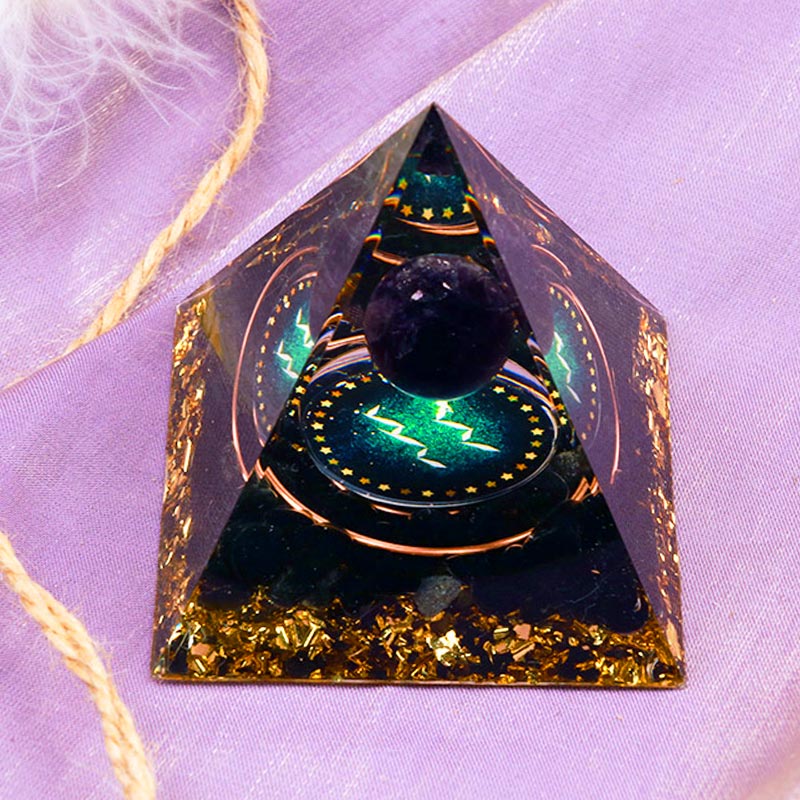 Olivenorma Amethyst Sphere With Obsidian Zodiac Aquarius Orgone Pyramid - image 1