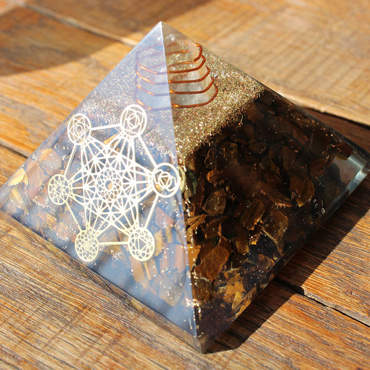 Olivenorma Clear Crystal Pillar With Tiger Eye Orgone Pyramid - image 3