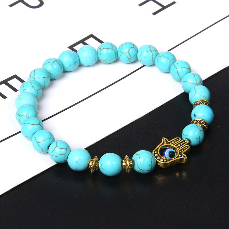 Olivenorma Evil Eye Hamsa 8mm Natural Beaded Men Bracelet - Turquoise - image 1