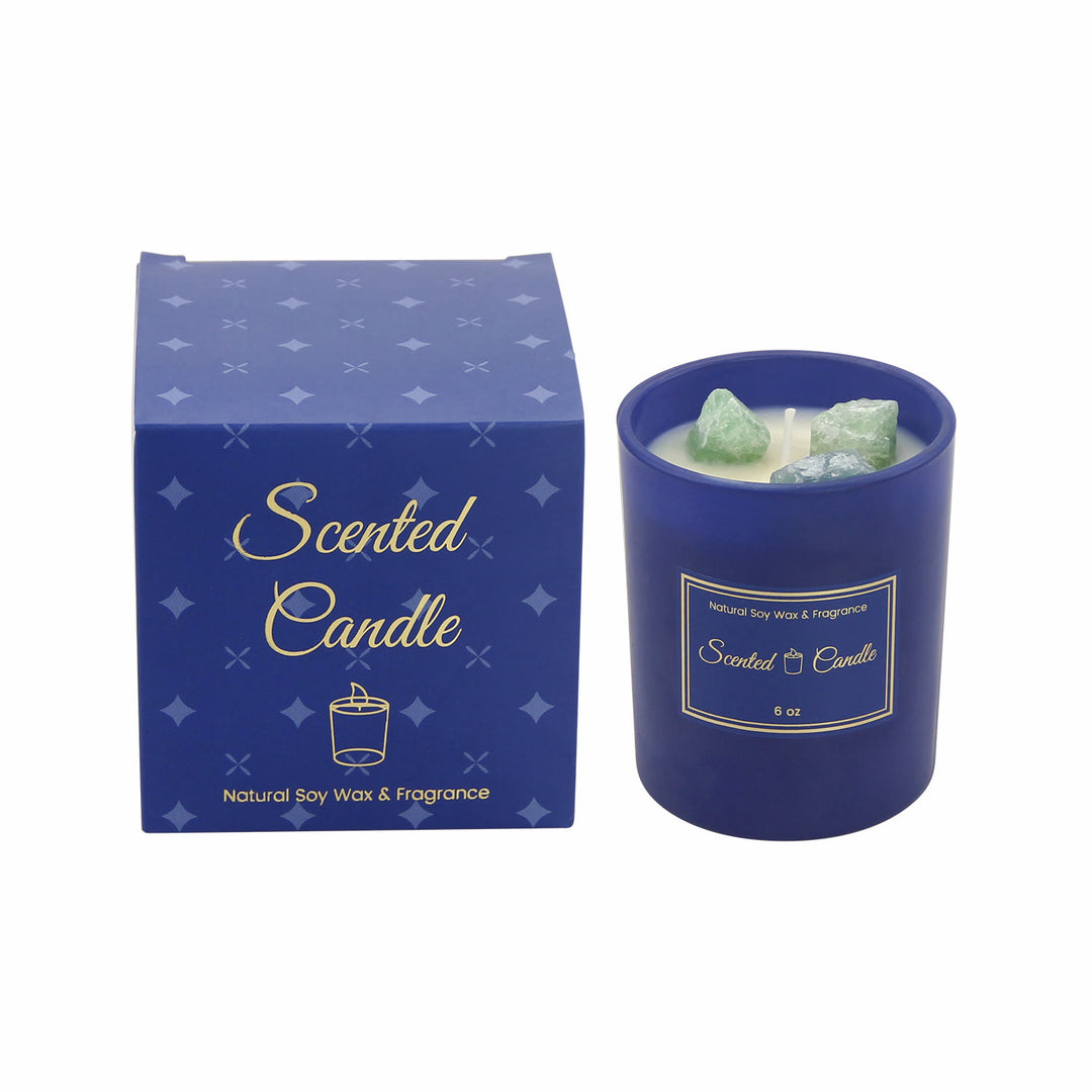 Olivenorma Blue Glass Bottle Crystal Scented Candle - Peridot - image 9