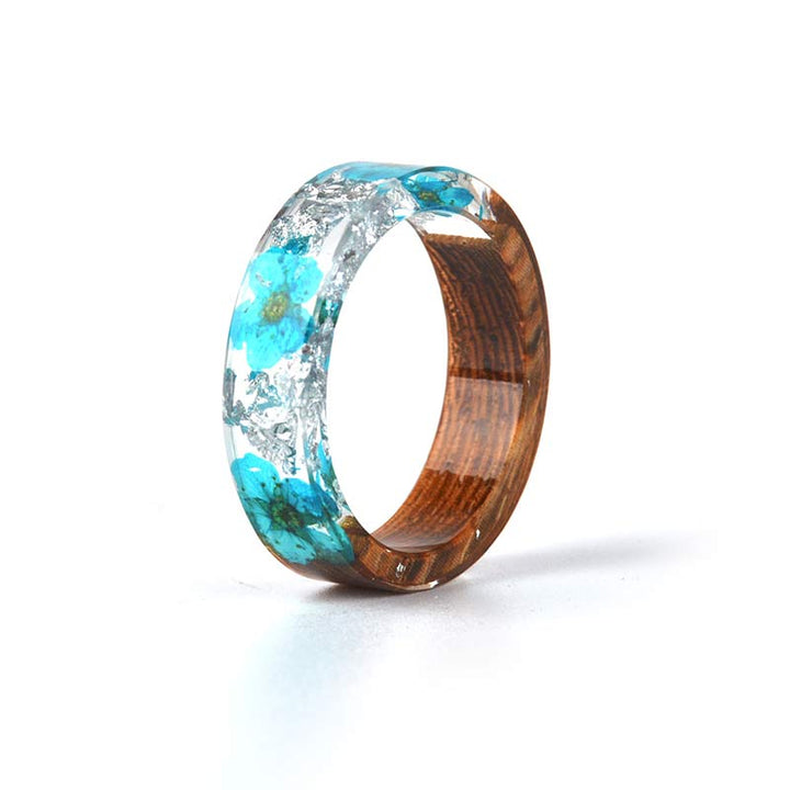 Olivenorma Intellectual & Optimistic - Handmade Wood Ring - Blue Flower - 11 - image 38