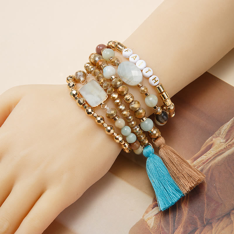 Olivenorma Set of 6 Engraved Natural Crystal Bracelets - Amazonite - image 11