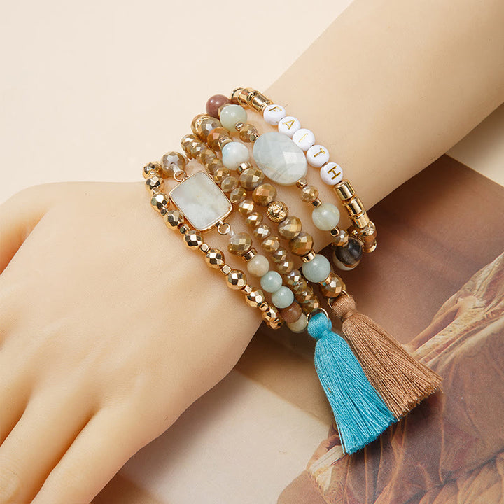 Olivenorma Set of 6 Engraved Natural Crystal Bracelets - Amazonite - image 11