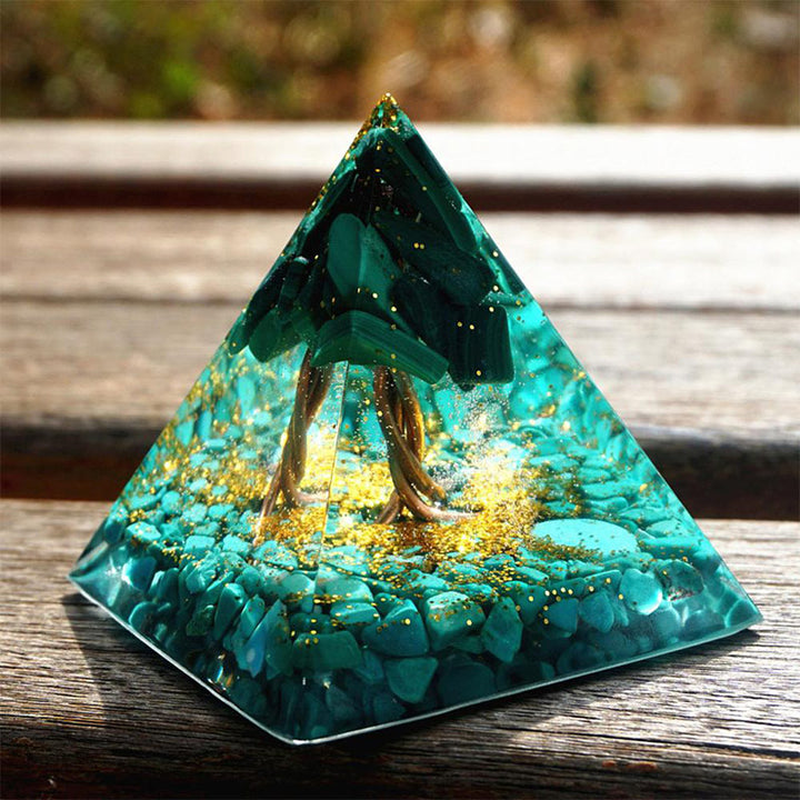  Olivenorma Malachite with Turquoise Tree Of Life Orgone Pyramid - image 3
