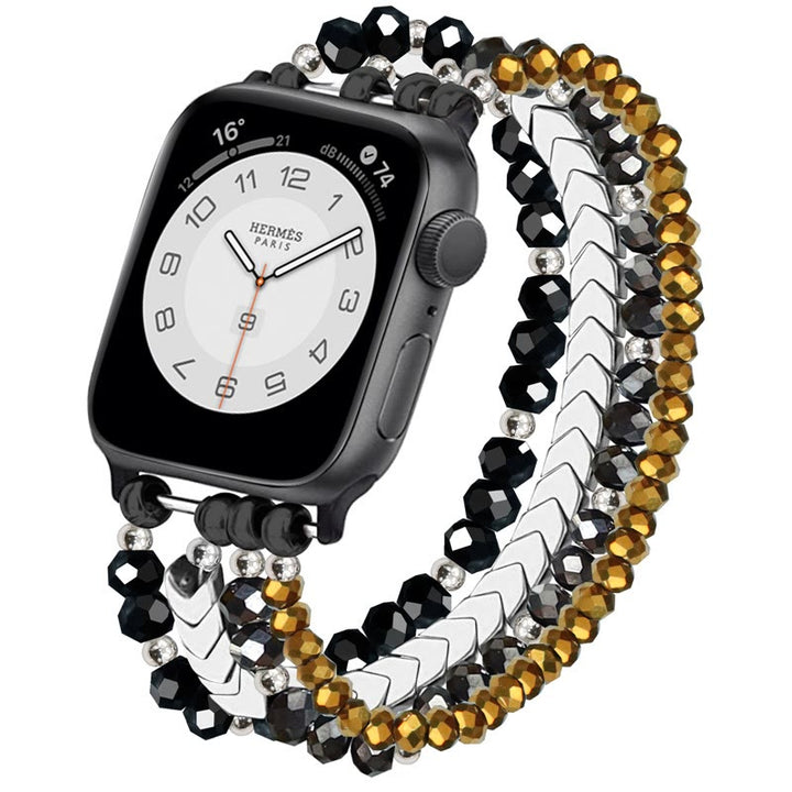 Olivenorma Alloy Arrow Crystal Beaded Watch Strap Bracelet - Black Gold - 42-45mm - image 12
