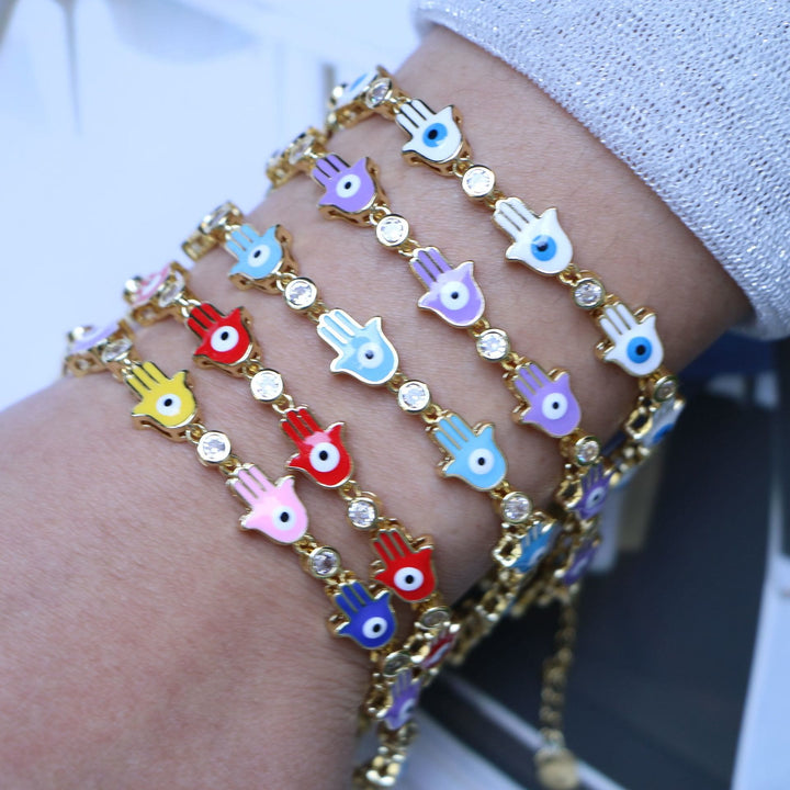 Olivenorma Colorful Enameled Zircon Evil Eye Hamsa Bracelet - image 10