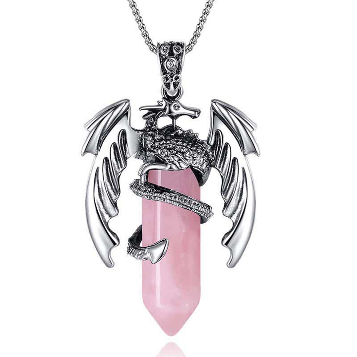 Olivenorma Vintage Dragon Crystal Healing Stone Reiki Necklace - Rose Quartz - image 6