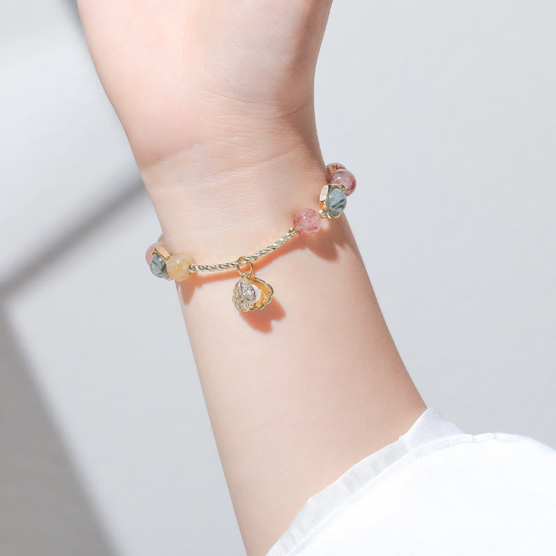 Olivenorma Colorful Rutilated Quartz Beaded Shell Pendant Bracelet - image 1
