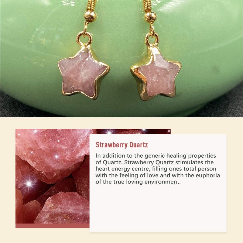 Natural Crystal Stone Earrings - Strawberry Quartz - image 5