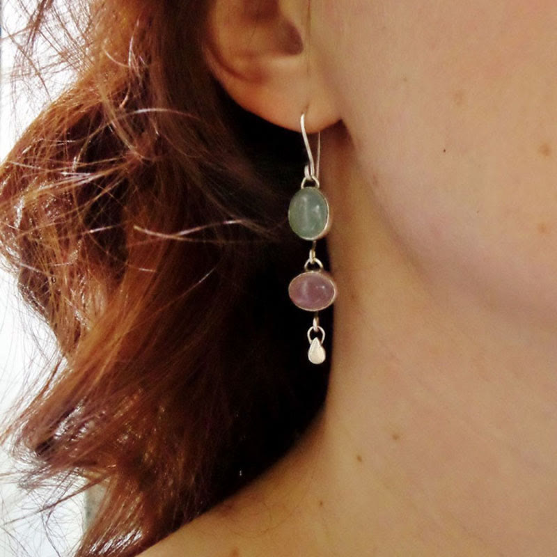 Olivenorma Pink And Green Cat's Eye Stone Witch Earrings - image 1