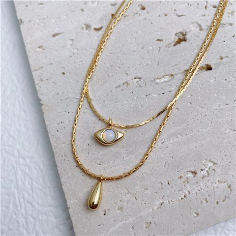 Olivenorma Opalite Evil Eye Pendant Double Layer Necklace - image 6