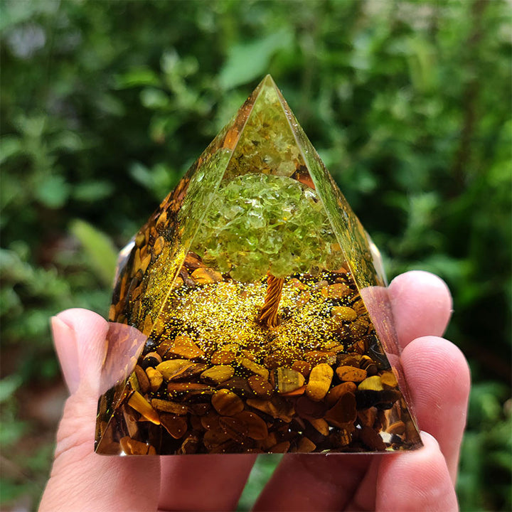 Olivenorma Tiger Eye with Peridot Tree Of Life Orgone Pyramid - 10*10cm - YES PLEASE $8 - image 0