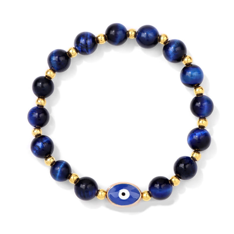 Olivenorma 8mm Blue Tiger Eye Evil Eye Bracelet - Blue Tiger Eye - image 1