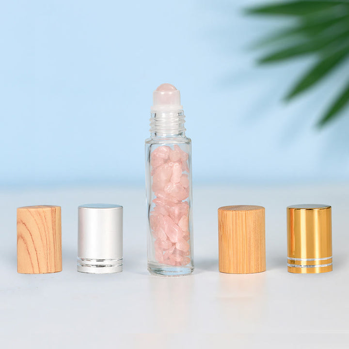 Olivenorma Crystal Roll-On Essential Oil Bottle Gemstone Decoration - Rose Quartz - Gold lid - image 3