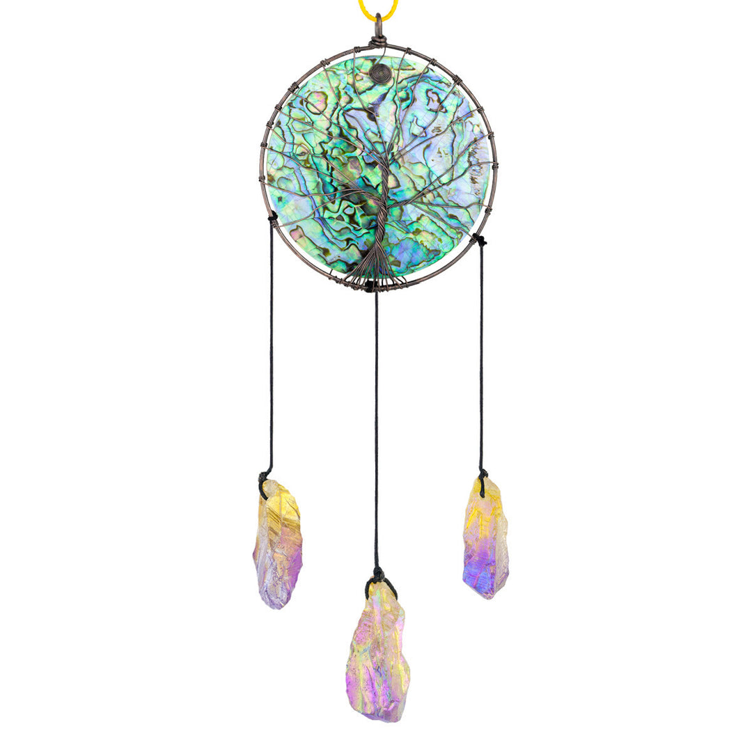 Olivenorma Abalone Shell Tree Of Life Hanging Ornament - Electroplated Yellow Purple Crystal - image 8