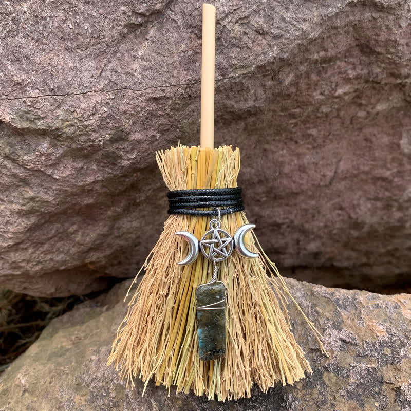 Olivenorma Mini Magic Broom Moon Star Crystal Ornamet - Labradorite - image 15