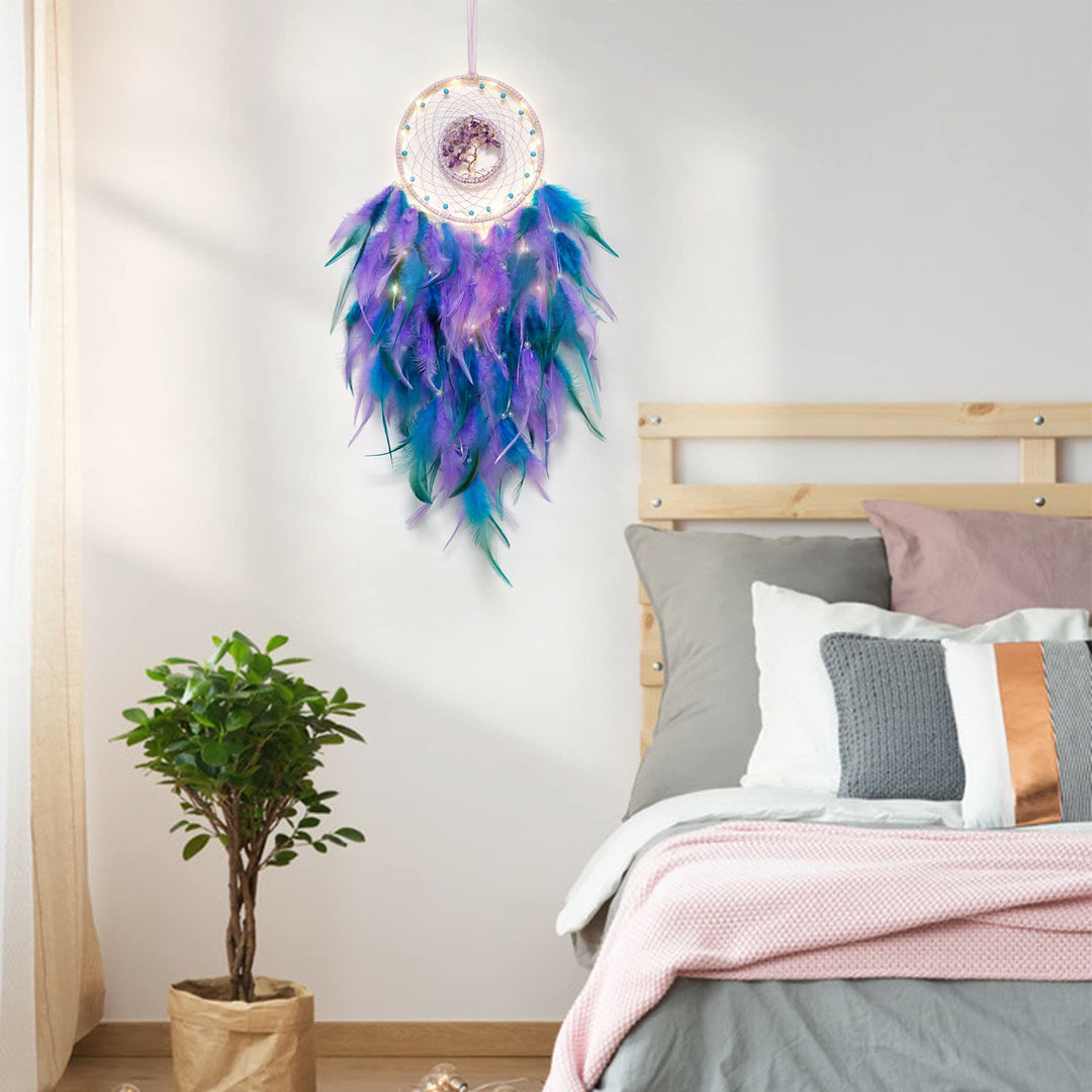 Olivenorma Crystal Tree Of Life Feather Glow Dream Catcher - image 3