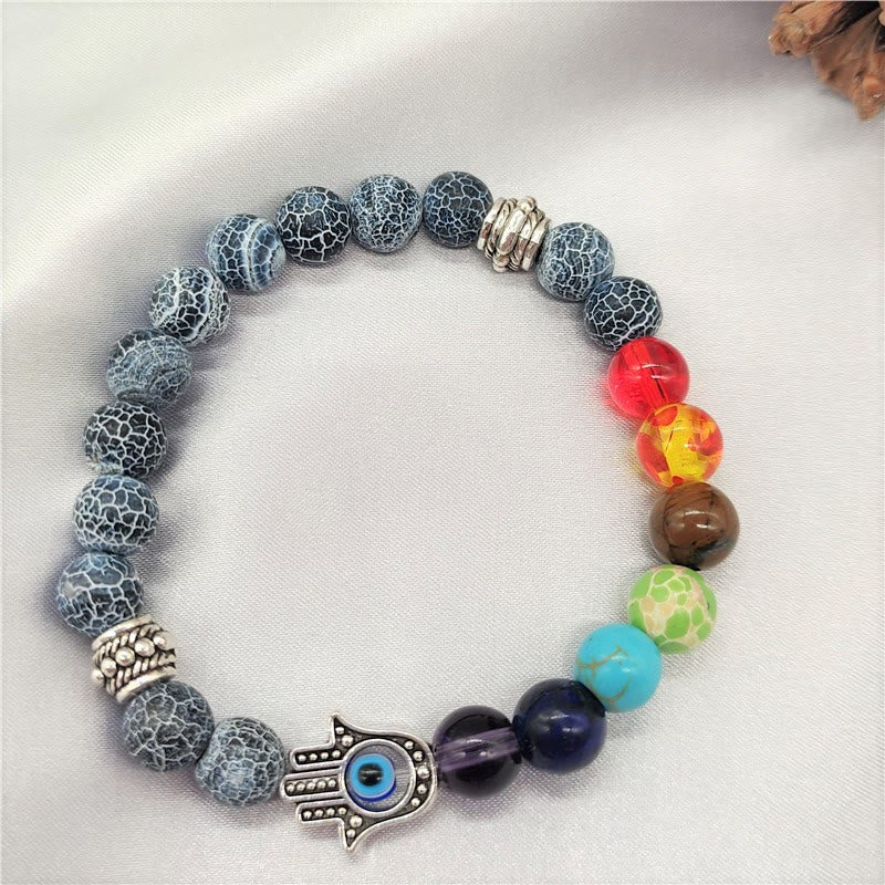 Olivenorma Colorful Chakra Evil Eye Hamsa Beaded Bracelet - Sodalite - image 6