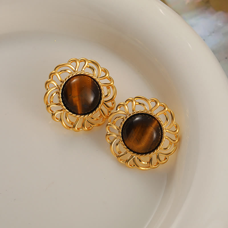 Olivenorma Tiger Eye Sunflower Gold Earrings - image 5