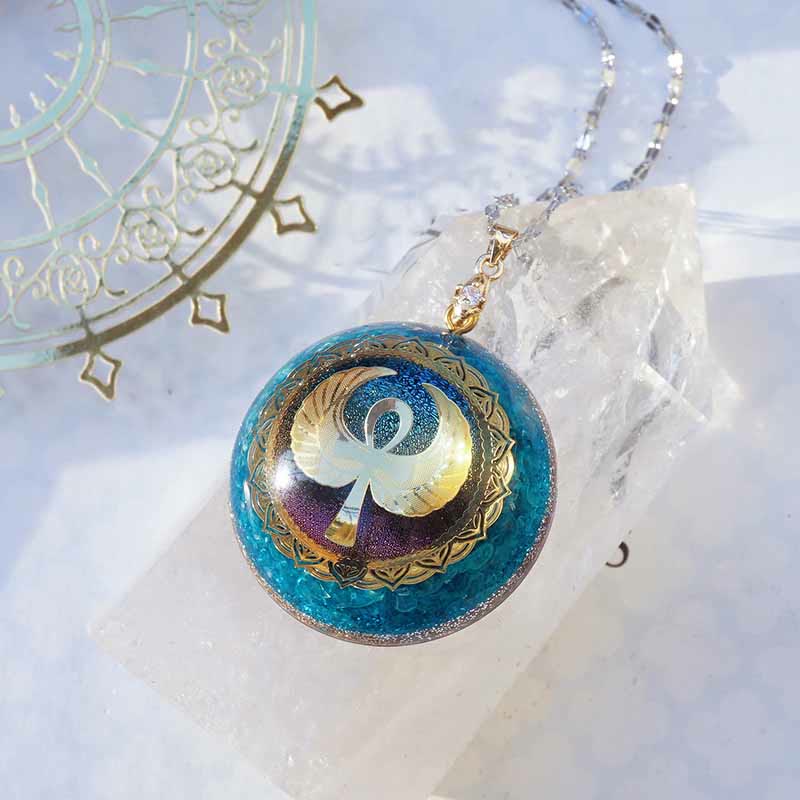 Olivenorma Garnet Lapis Lazuli Aquamarine Key Of Life Necklace - Aquamarine&Silver Chain - image 9