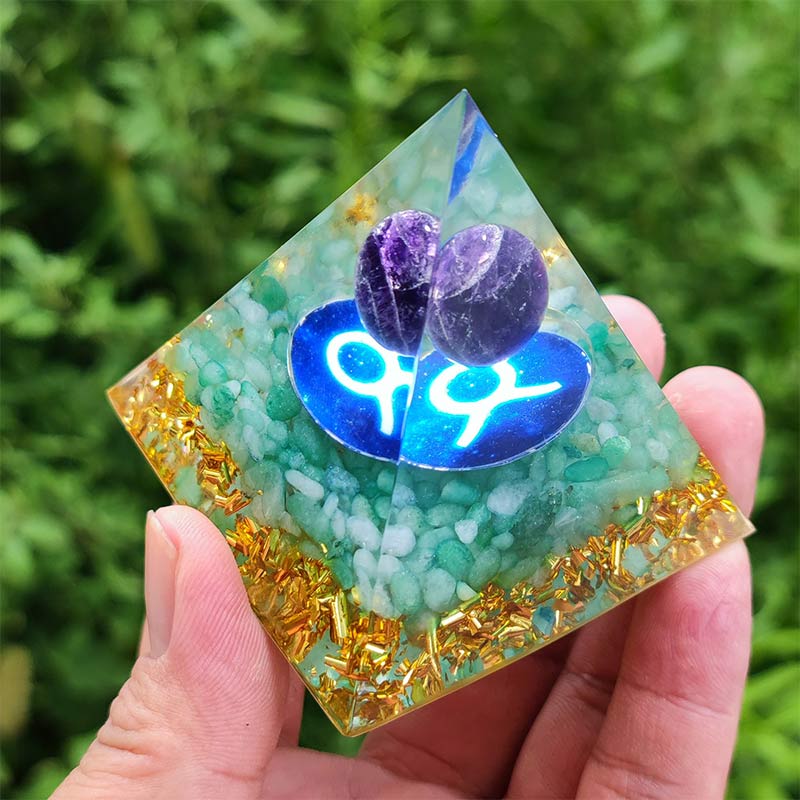 Olivenorma Amethyst with Green Aventurine Taurus Zodiac Orgone Pyramid - image 2