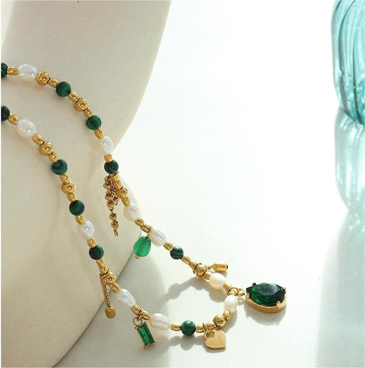Olivenorma Emerald Pearl Beaded Non Fading Gold Necklace - image 9