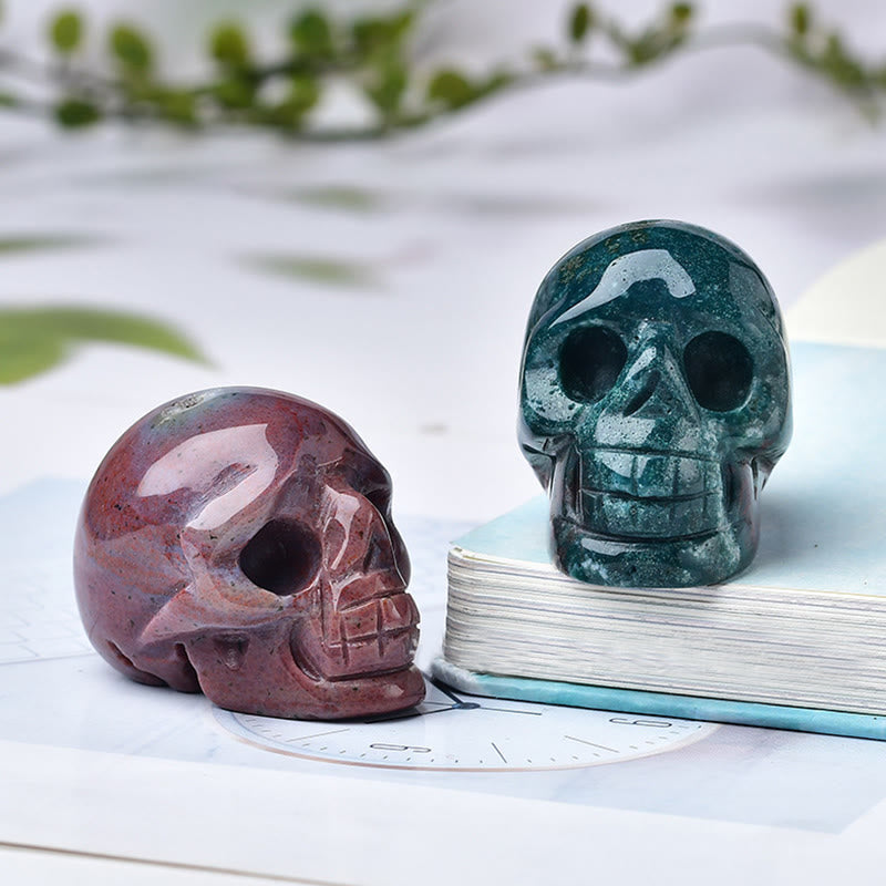 Olivenorma Crystal Engraved Skull Crafts Gemstone Decoration - Ocean Agate - image 37