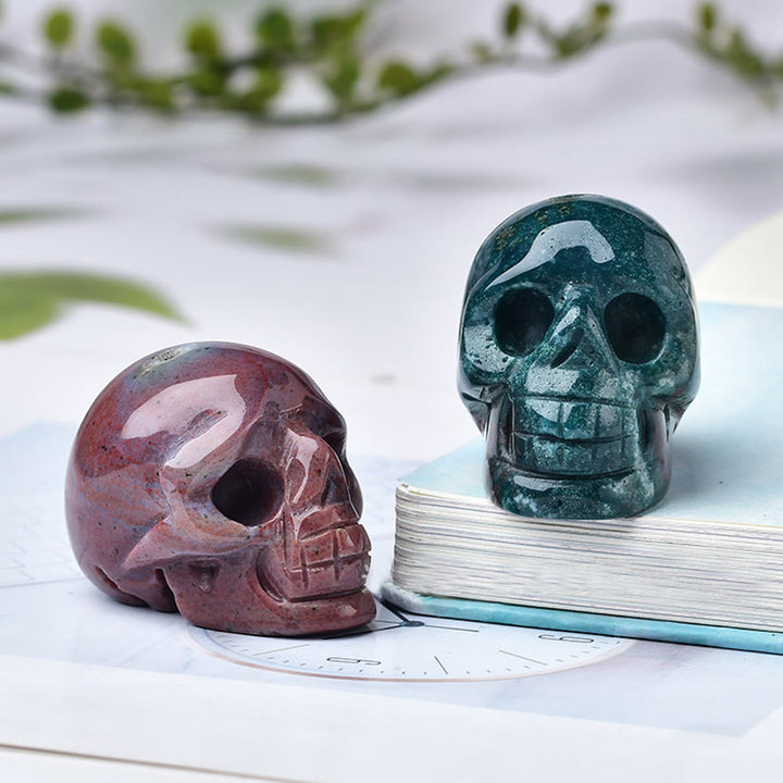 Olivenorma Crystal Engraved Skull Crafts Gemstone Decoration - Ocean Agate - image 37